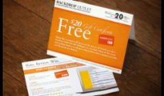 Backdrops Outlet's survey postcard and promotional contest designed for direct mail.