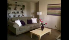 This is a living room redesign.  This room used to be done in a drab black color scheme. I redesigned it with a green, purple, and ivory color scheme that made it more lively and fun...