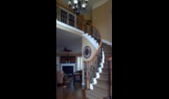 CURVE STAIRS PARTS, RED OAK HEND RAIL AND IRON SPINDLES DESIGNE BY FLORES TRIM COMPANY