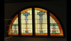 Prairie style stained glass at Colon Township Library, Colon, MI