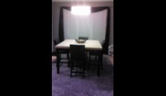 Dinning room (new counter height table, chairs, window treatments, rug, etc.)