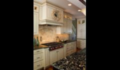Richmond VA kitchen addition/remodel - featuring glazed painted cabinets, transitional styling and custom range hood