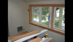 We did smooth wall sheet rock, painting and nailed the clear fir casings.