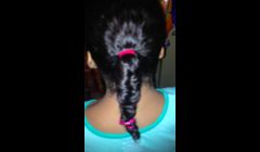 pony tail with fish tail braid.