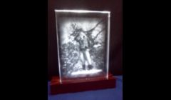This is the 5x7 crystal plate. Can be engraved vertically or horizontally. \
$74.95 includes engraving, plate, and lighted base.