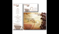 Branding project, Left take home menu, top business card, bottom Small Ad. 
