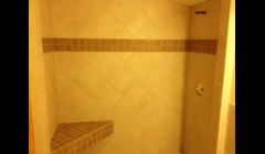shower and bench, diagonal pattern with accent